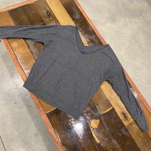 AE Gray Sparkly Stripes V-Neck Long Sleeve Medium